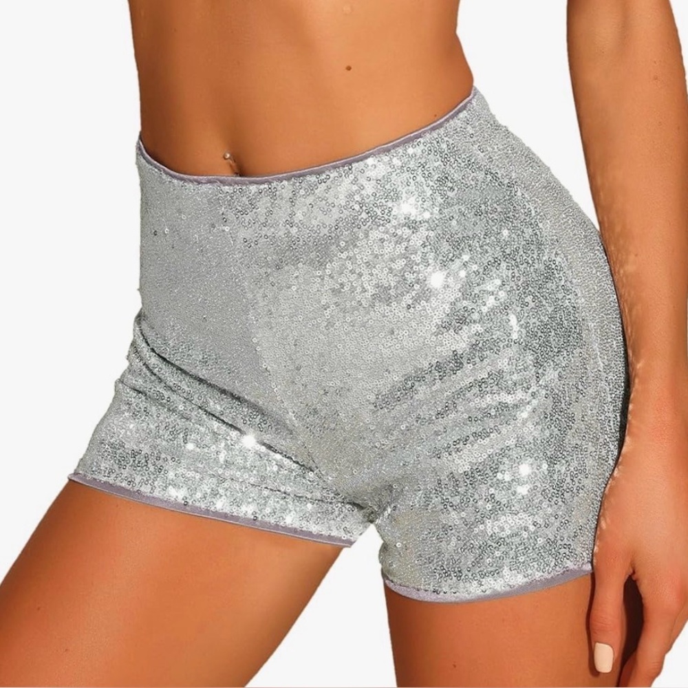 Allegra K Silver Sequin Bike Shorts